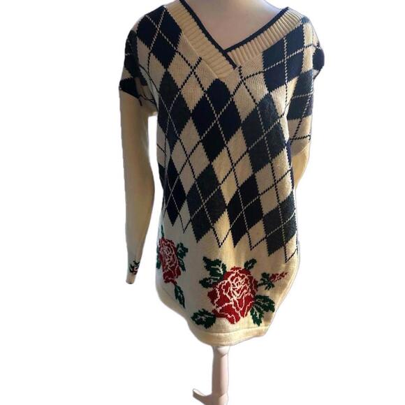Sweaters - Vintage Jj Browne 80’s/90’sPreppy Floral mixed media Sweater sz L